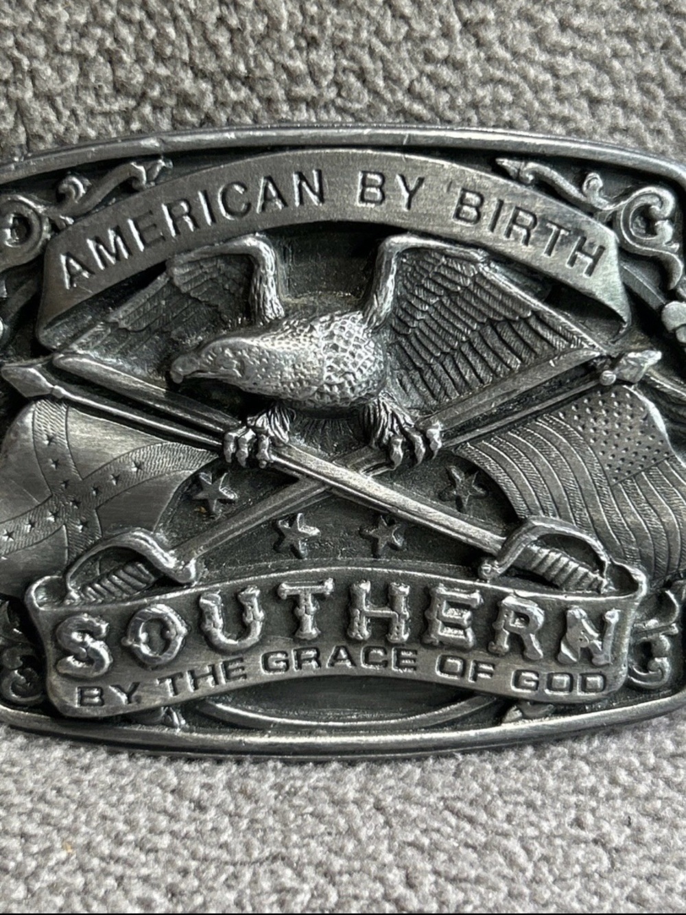 Belt Buckle AMERICAN BY BIRTH SOUTHERN BY THE GRACE OF GOD USA Bergamot Brass